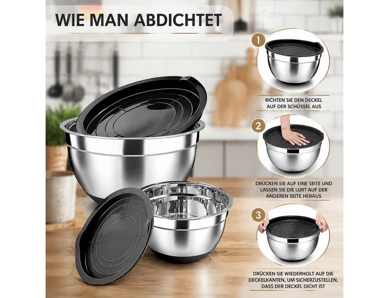 GLIESE POWER Rührschüssel-Set 4-teilig Edelstahl 16-26 cm stapelbar