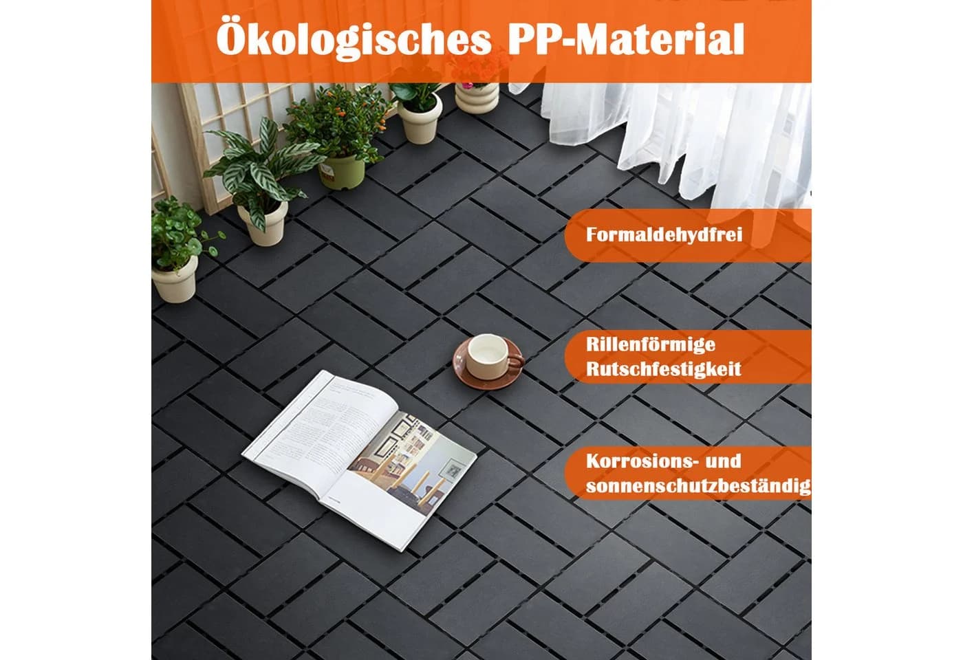 PFCTART Terrassenfliesen mit Klicksystem 44 Stück Grau/Braun - Bild 4