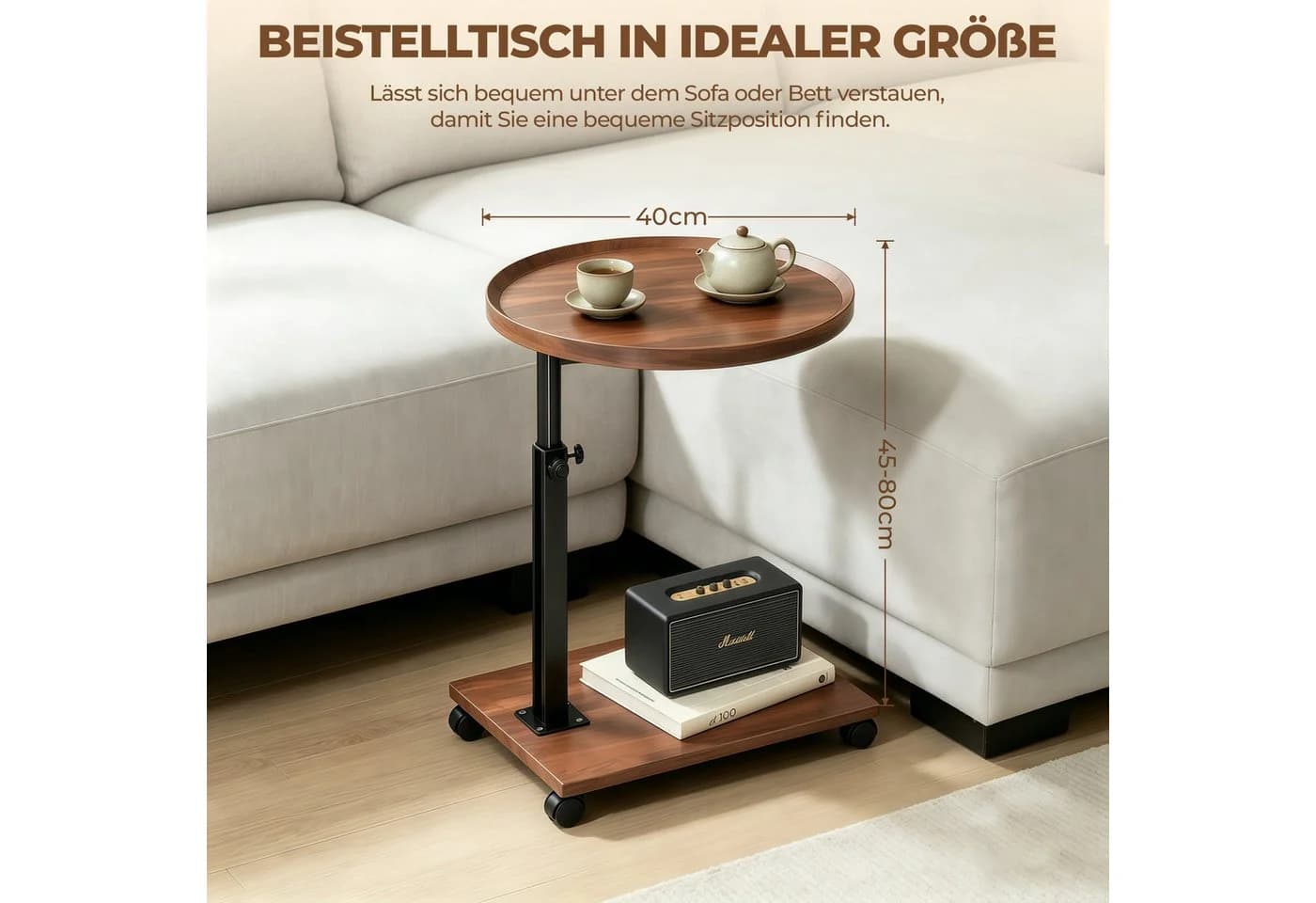 PFCTART Höhenverstellbarer Beistelltisch C-Design Braun