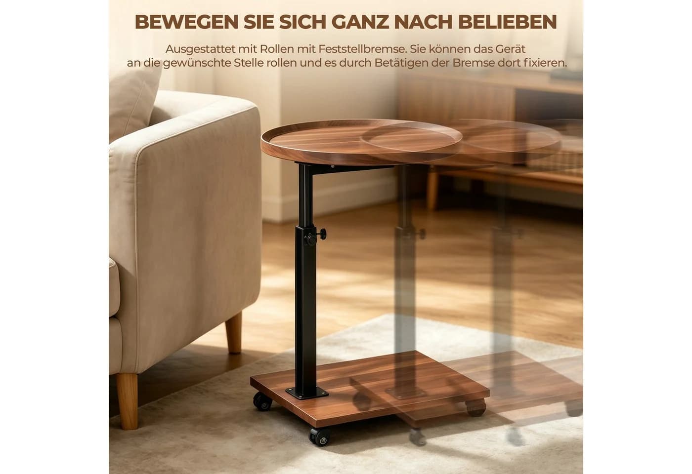 PFCTART Höhenverstellbarer Beistelltisch C-Design Braun - Bild 3