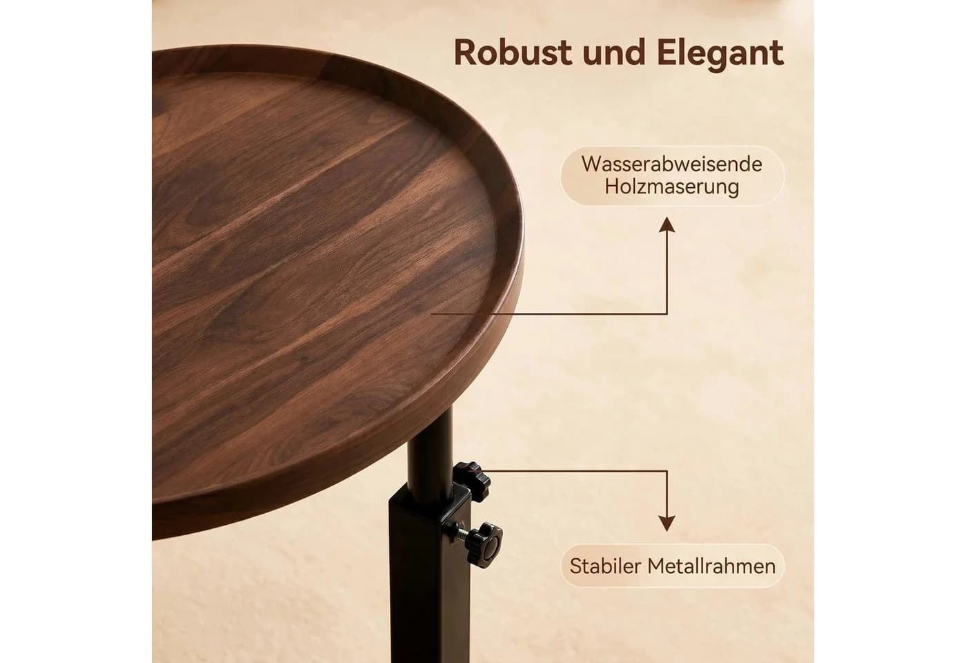 PFCTART Höhenverstellbarer Beistelltisch C-Design Braun - Bild 5