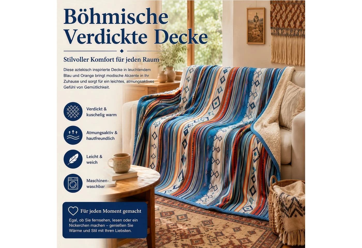 PFCTART Wohndecke Kuscheldecke Aztekenmuster Mikrofaser - Bild 4