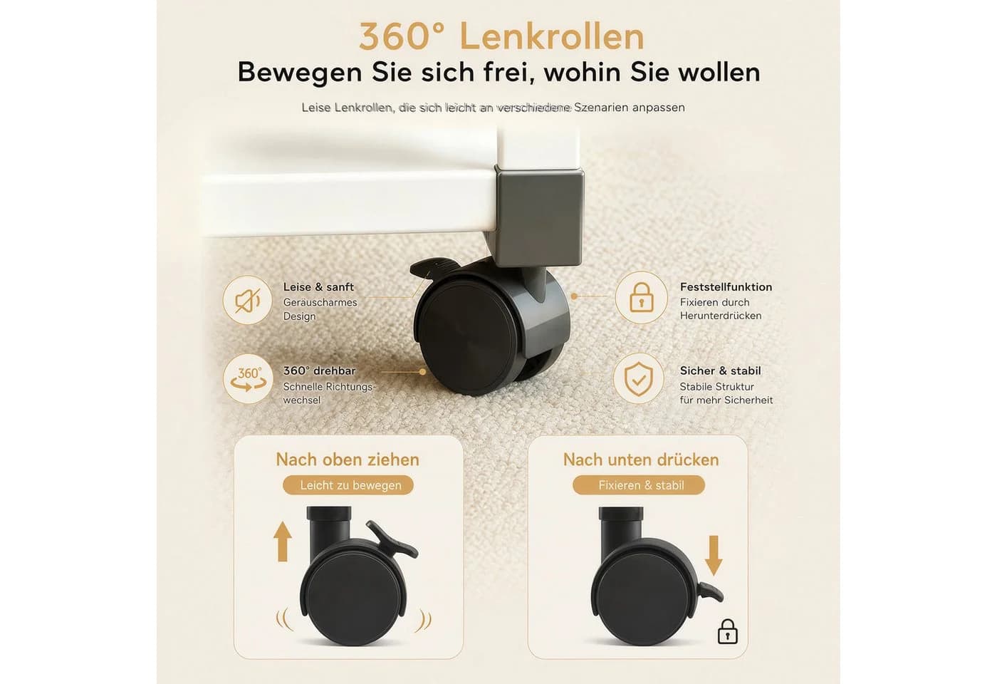 PFCTART Höhenverstellbarer Beistelltisch mit Rollen & 3 Ablagen - Bild 5