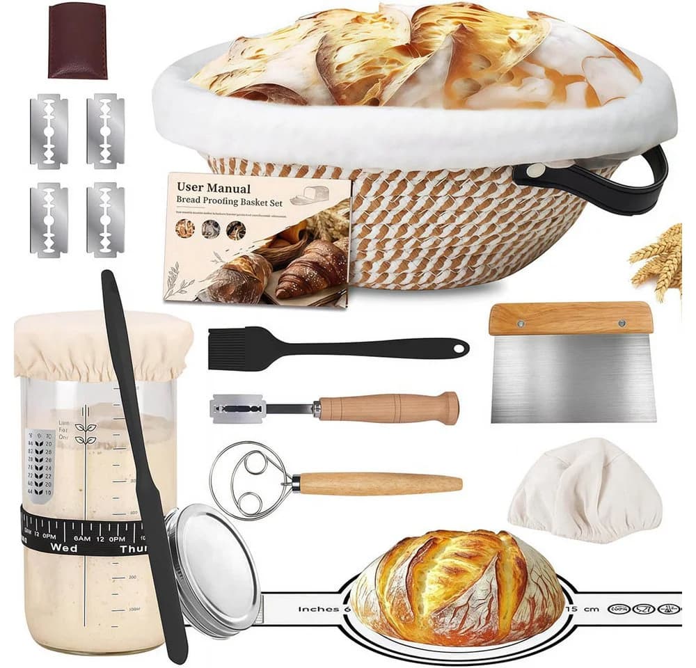 PFCTART Gärkorb Brotbackset 10-tlg. Handgeflochten mit Starterglas - Bild 2