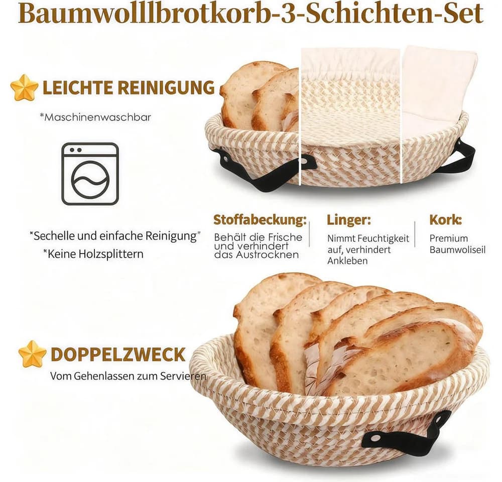 PFCTART Gärkorb Brotbackset 10-tlg. Handgeflochten mit Starterglas - Bild 4