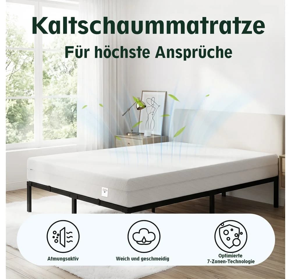 PFCTART Komfortschaummatratze 140x200 H3 Weiß 7 Zonen