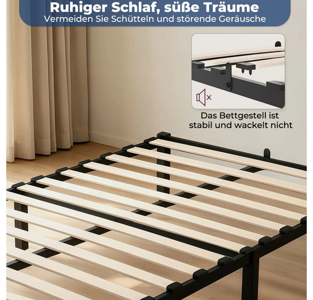 PFCTART Metallbett mit Taschenfederkernmatratze und Lattenrost Schwarz - Bild 5