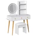 GLIESE Schminktisch mit Spiegel und Hocker Set Weiß mit LED-Beleuchtung Bild 1
