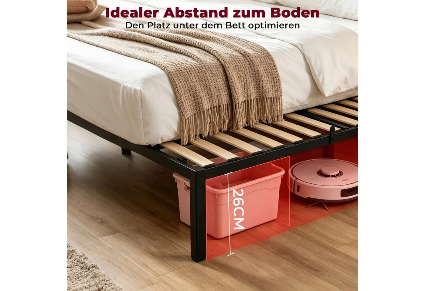 GLIESE Einzelbett 90x200cm Metallbettgestell Schwarz mit Holzlatten - Bild 3