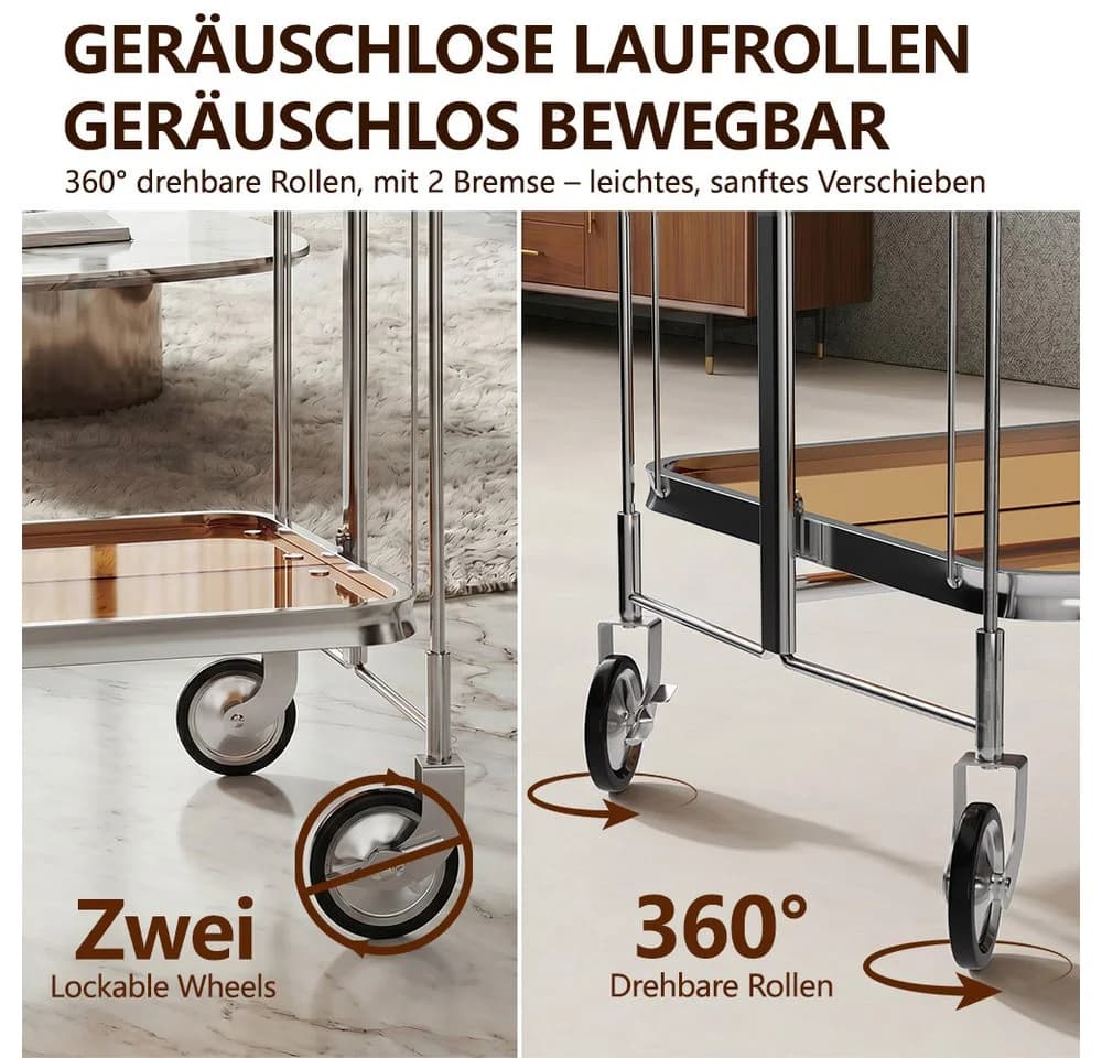 YMQHBS Klappbarer Küchenwagen mit Hartglasböden und Bremsen - Bild 5
