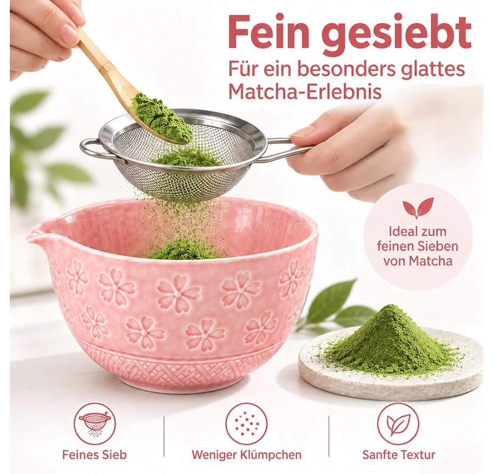 GLIESE Matcha-Set 8-teilig Keramik Bambus Besen Schale rosa - Bild 4