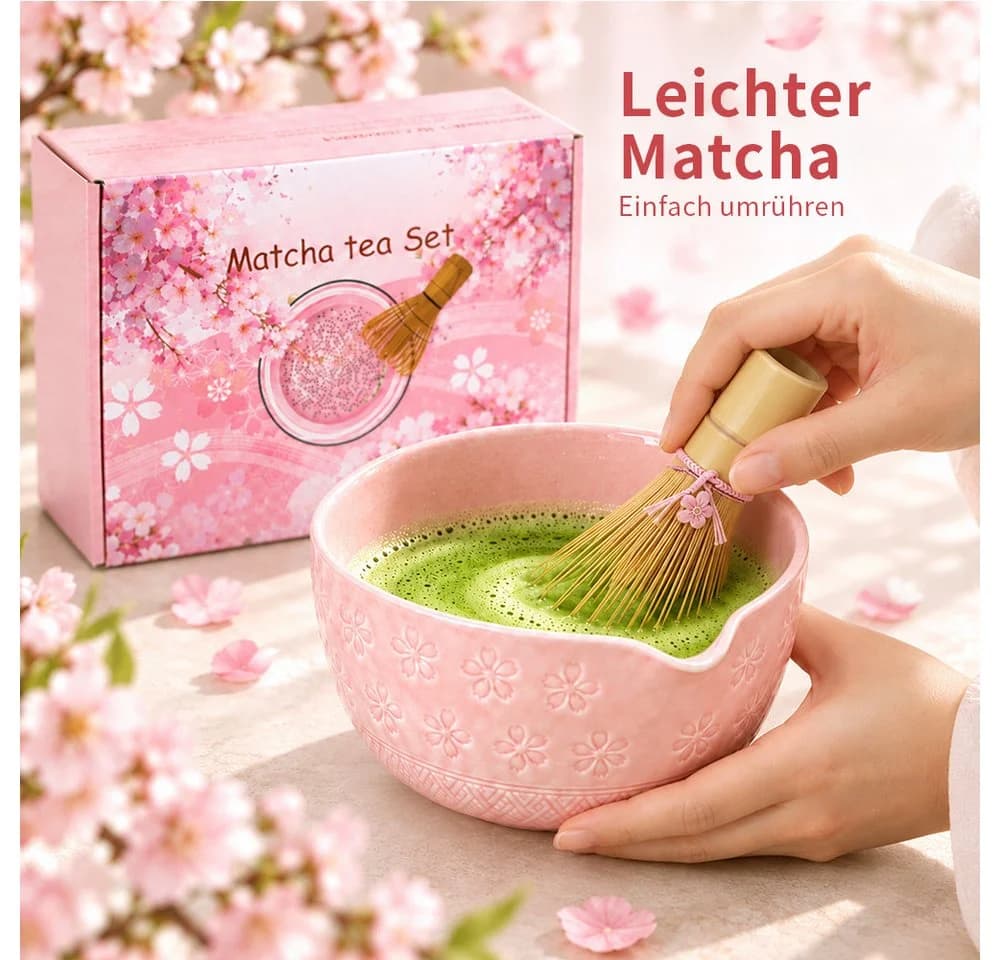 GLIESE Matcha-Set 8-teilig Keramik Bambus Besen Schale rosa - Bild 5