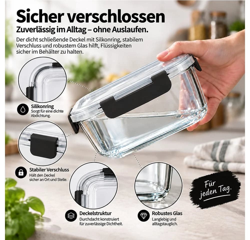 GLIESE Frischhaltedosen-Set Glas 10-tlg. mit Deckel - Bild 3