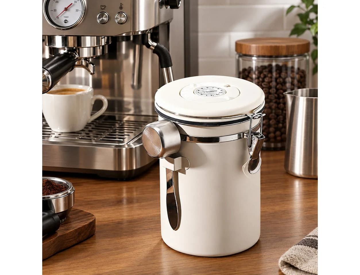 GLIESE POWER Kaffeedose luftdicht 1,8L Edelstahl Weiß mit CO2-Ventil