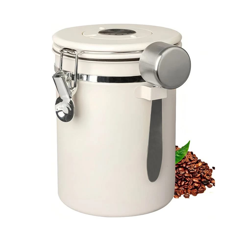 GLIESE POWER Kaffeedose luftdicht 1,8L Edelstahl Weiß mit CO2-Ventil - Bild 2