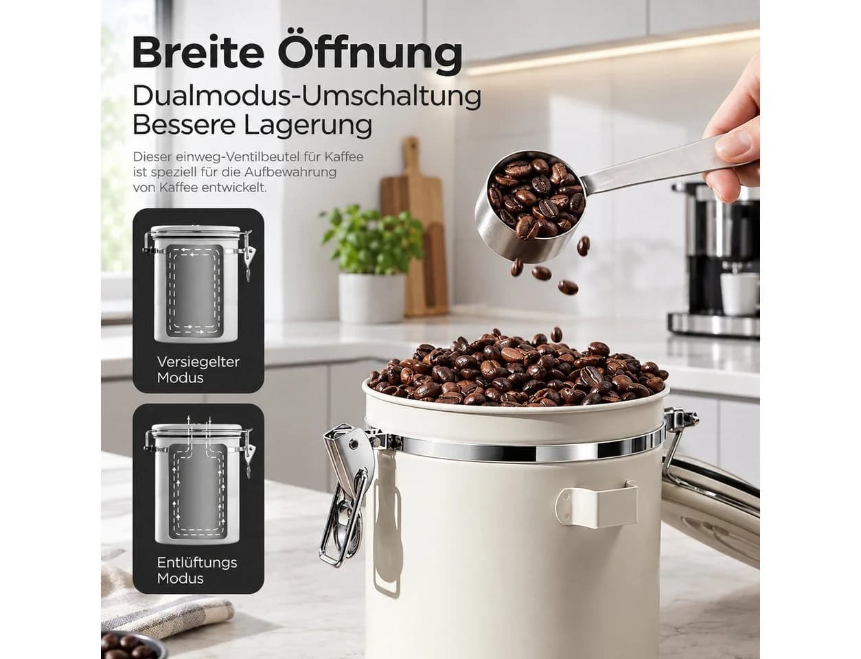 GLIESE POWER Kaffeedose luftdicht 1,8L Edelstahl Weiß mit CO2-Ventil - Bild 4