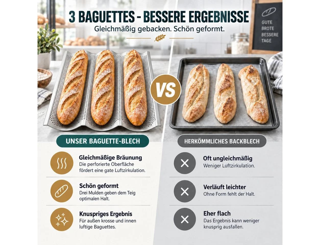 GLIESE POWER Baguetteblech Antihaft 3 Mulden Silber - Bild 3