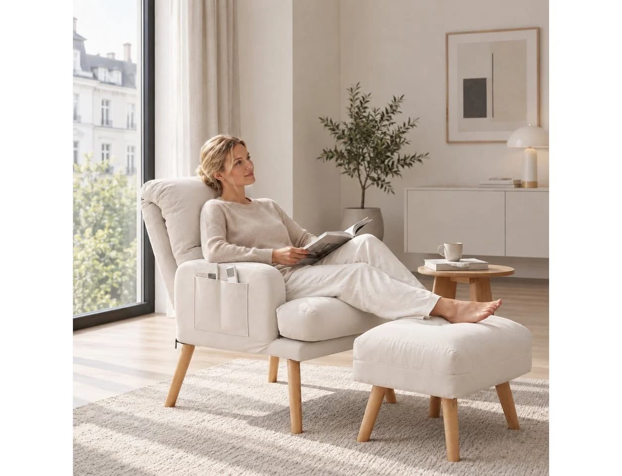 GLIESE POWER Relaxsessel mit Hocker – 5-fach verstellbar, abnehmbarer Bezug