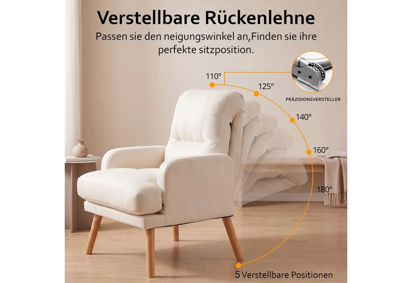 GLIESE POWER Relaxsessel mit Hocker – 5-fach verstellbar, abnehmbarer Bezug - Bild 3
