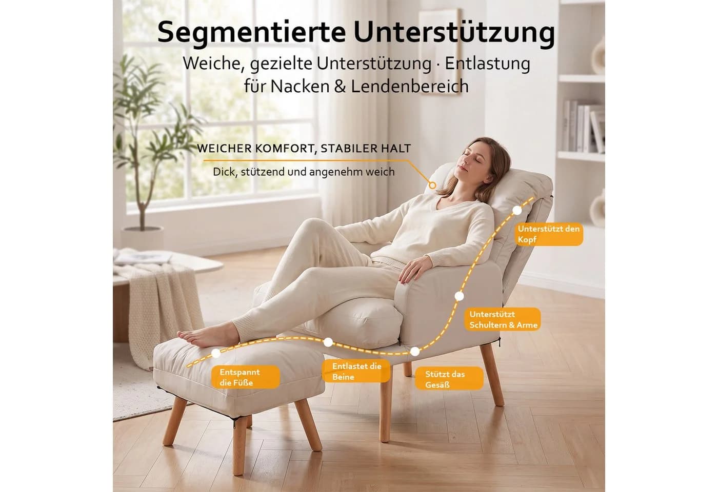 PFCTART Relaxsessel mit Hocker, verstellbar, waschbar, modern