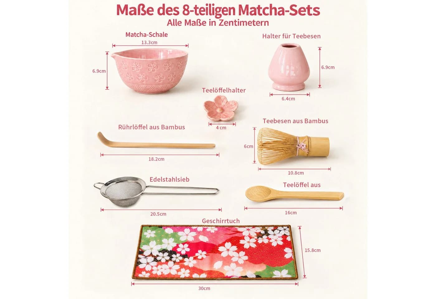 PFCTART Matcha Set 8-teilig mit Keramikschale, Bambusbesen & Zubehör - Bild 3