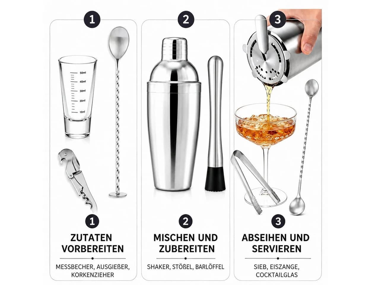 GLIESE POWER Cocktail Shaker 10-teiliges Set 304-Edelstahl Bambus - Bild 3