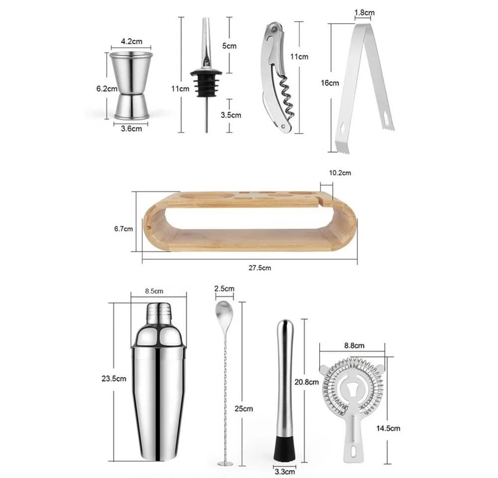 GLIESE POWER Cocktail Shaker 10-teiliges Set 304-Edelstahl Bambus - Bild 4