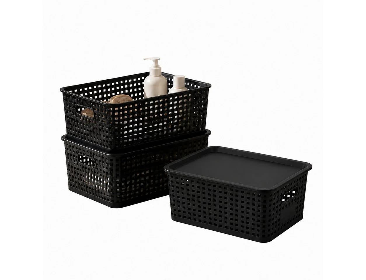 GLIESE POWER Aufbewahrungsbox 3er Set Schwarz mit Deckel Stapelbar - Bild 2