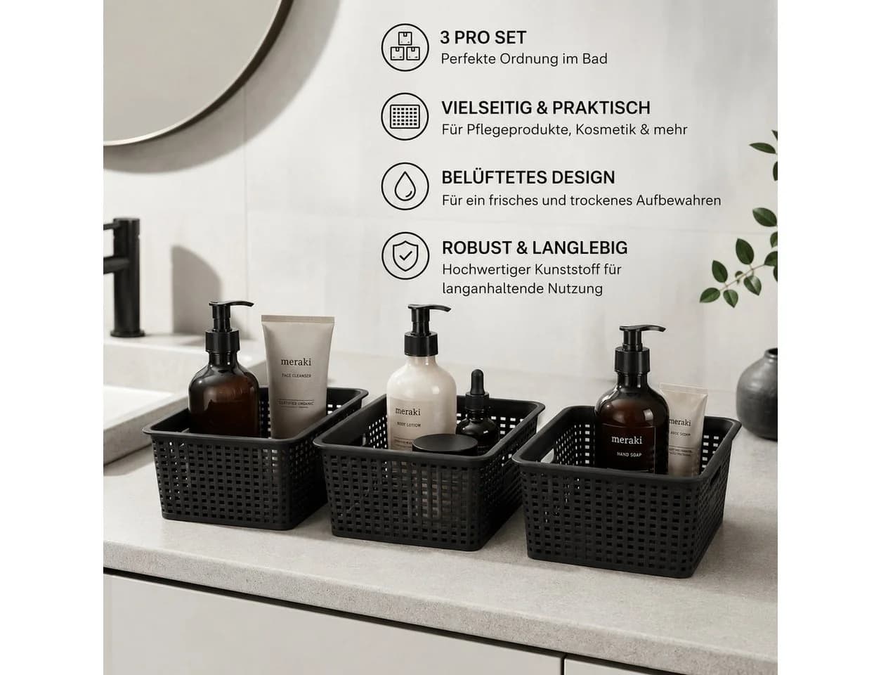 GLIESE POWER Aufbewahrungsbox 3er Set Schwarz mit Deckel Stapelbar - Bild 5
