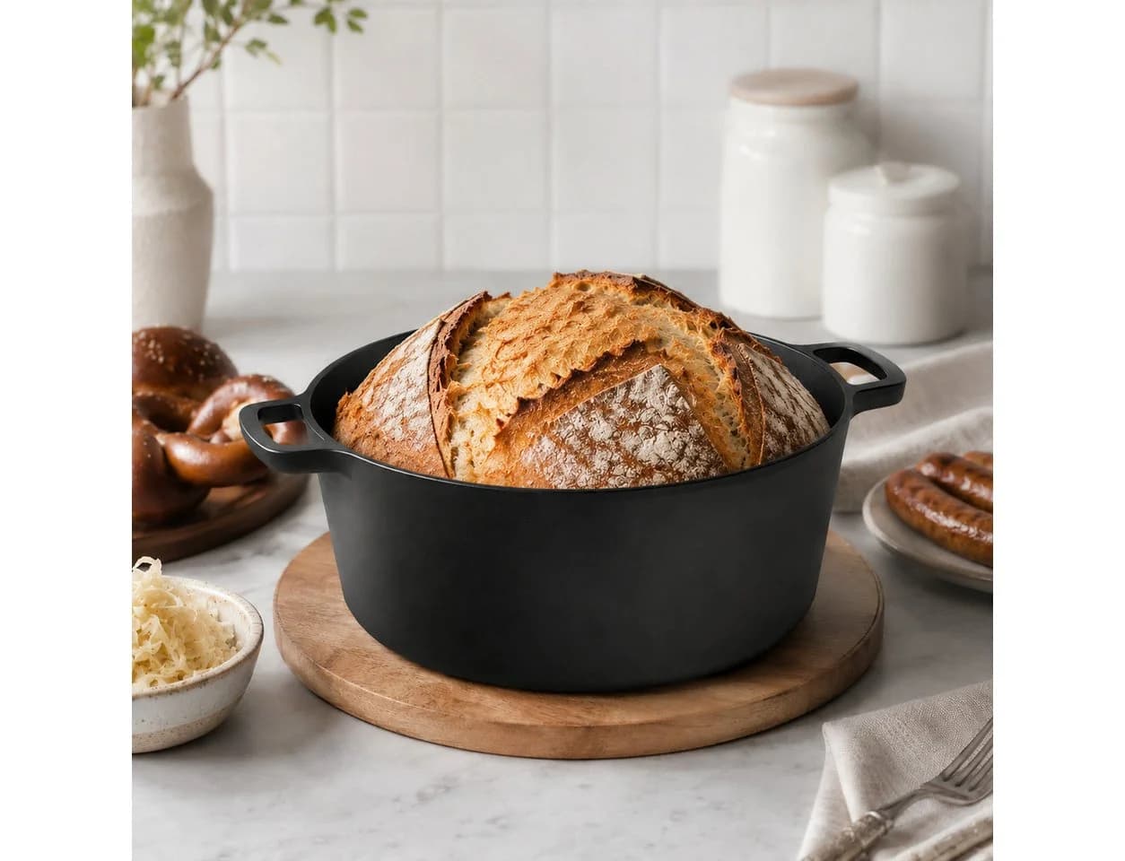 GLIESE POWER Brotbackform 26 cm Gusseisen 2-in-1 Topf & Deckel
