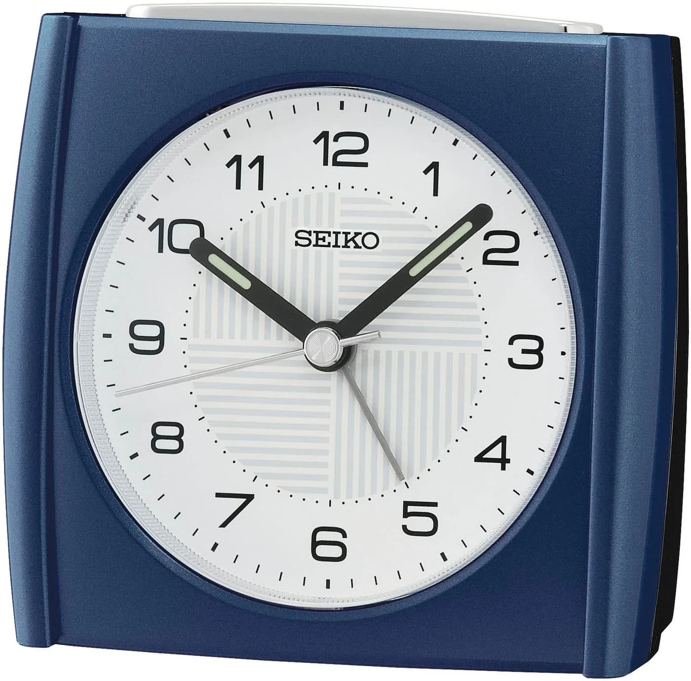 SEIKO Quarzwecker Blau/Weiß Analog mit Beleuchtung und Piepalarm
