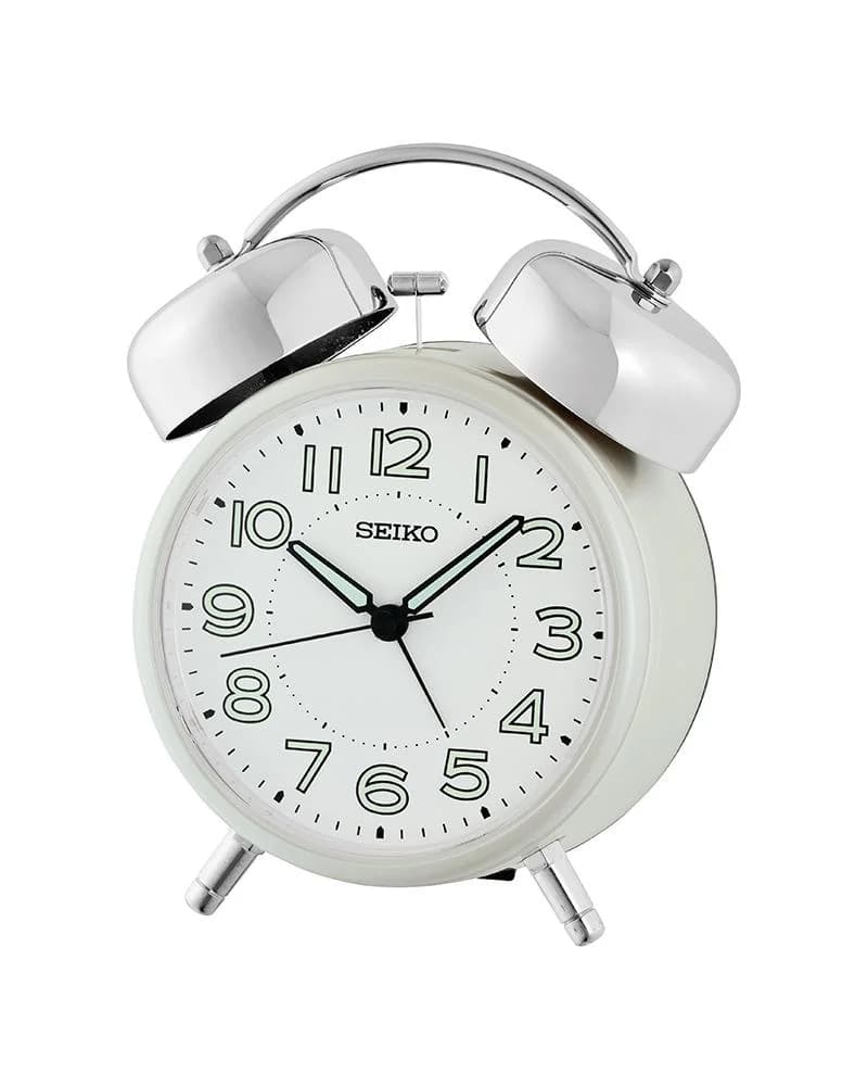 SEIKO Quarzwecker Analog Silber/Weiß Leuchtzeiger