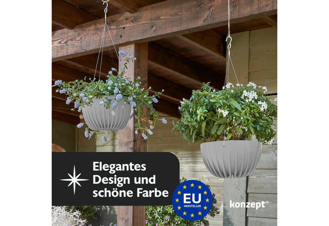 KONZEPT Blumenampel hängend Blumentopf 30cm Grau Kunststoff - Bild 5