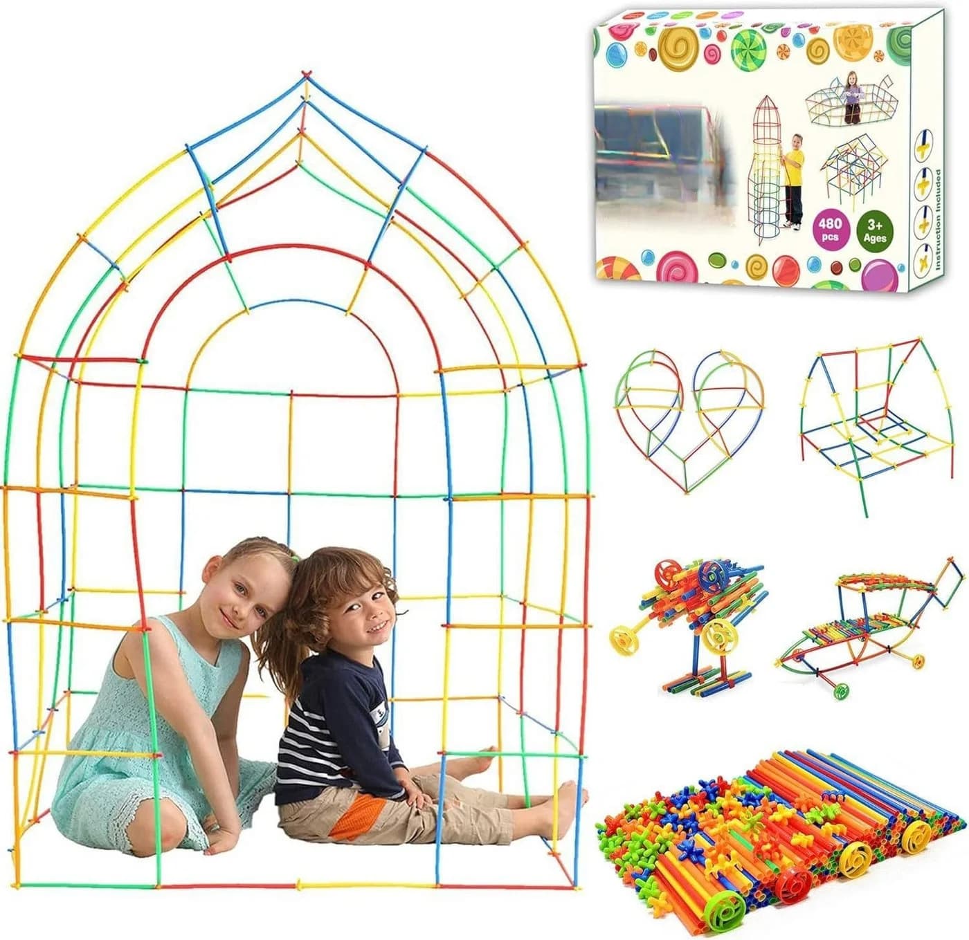 LA CUTE Konstruktionsspielzeug Stecksystem – 480 Steckbausteine für Kinder Spielbausteine - Bild 2