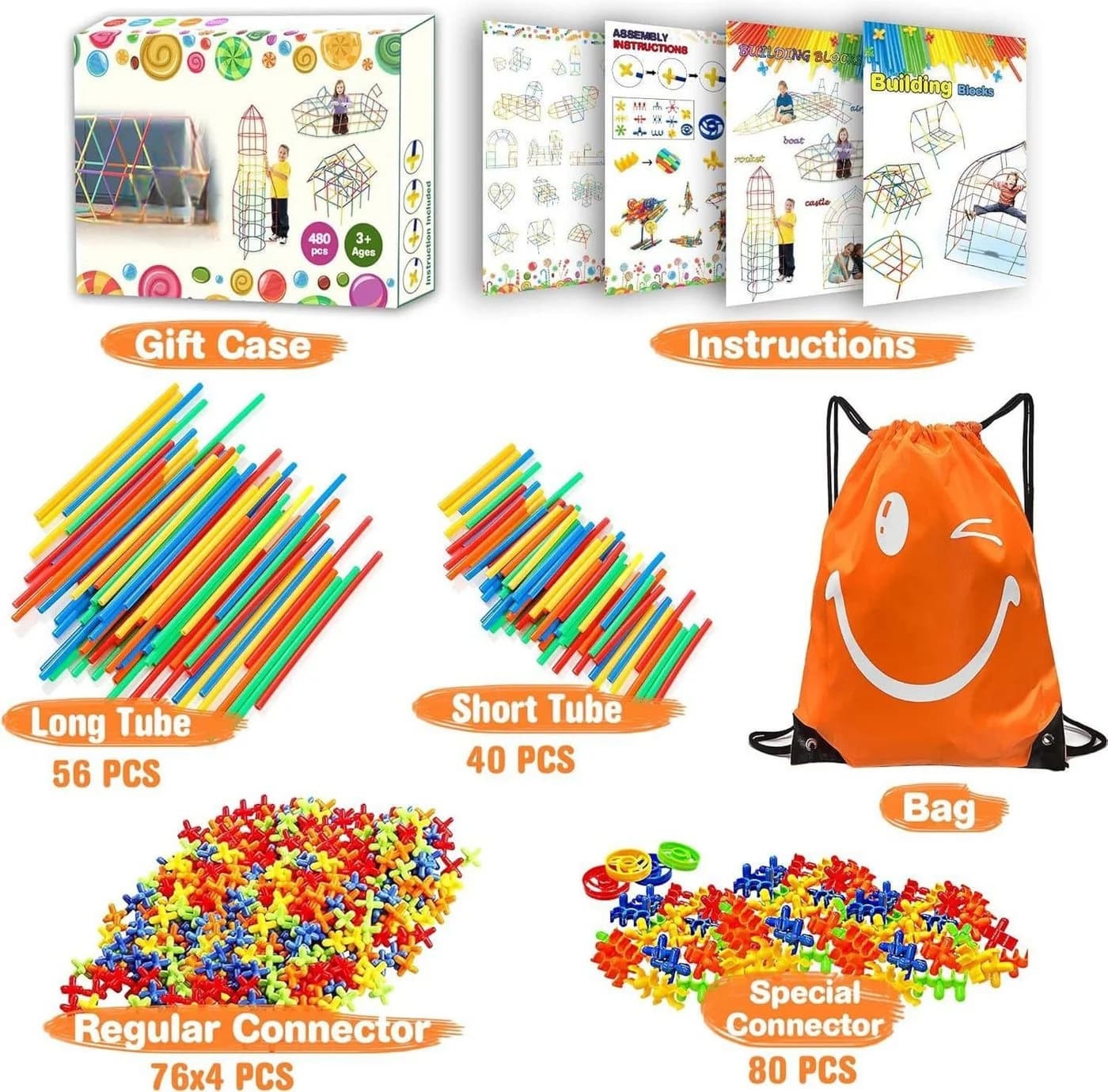 LA CUTE Konstruktionsspielzeug Stecksystem – 480 Steckbausteine für Kinder Spielbausteine - Bild 4