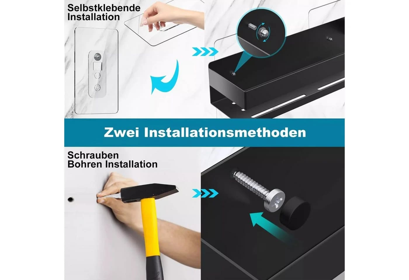 LA CUTE Duschregal Set 2-teilig Schwarz Edelstahl Bohrfrei - Bild 4