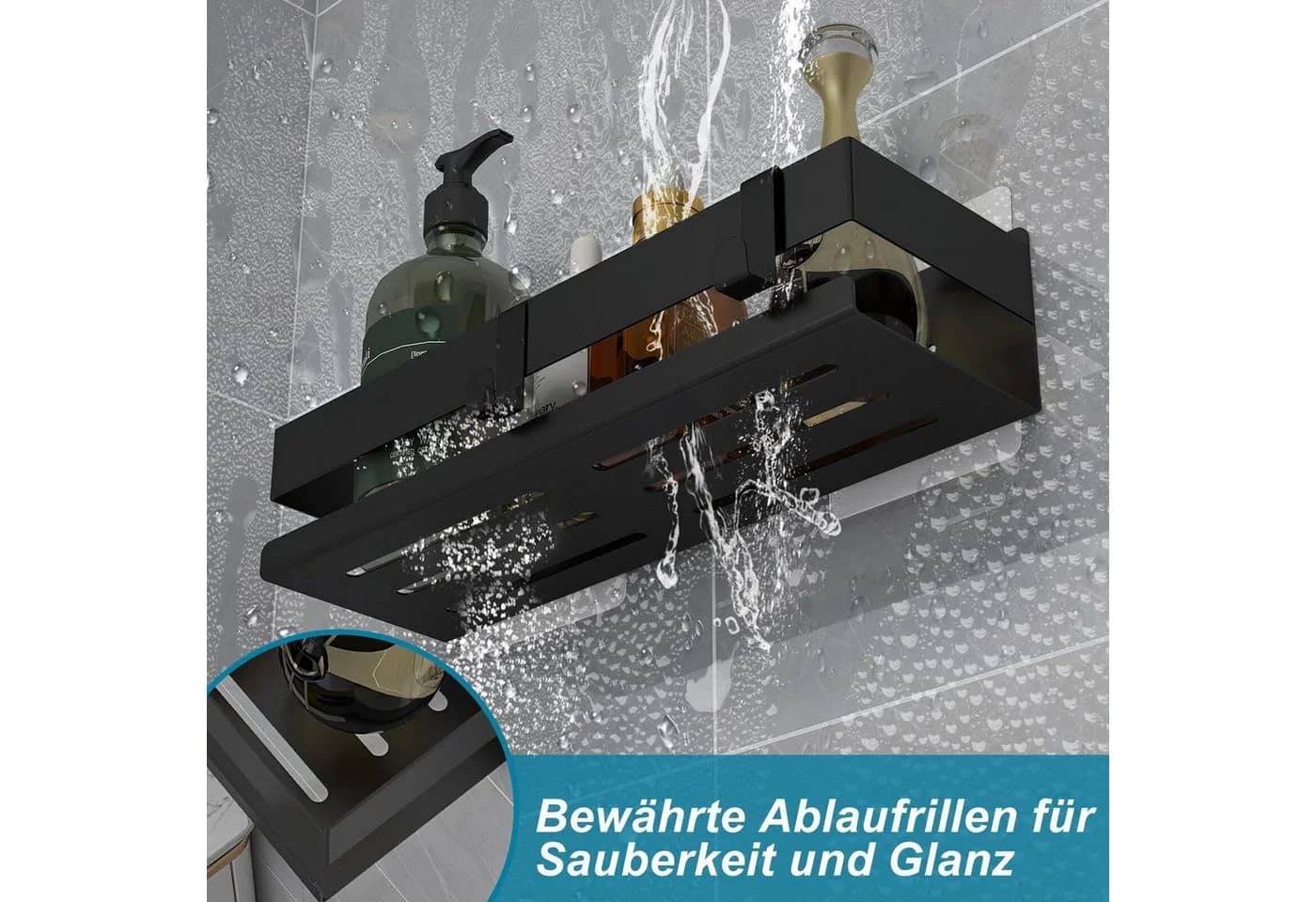 LA CUTE Duschregal Set 2-teilig Schwarz Edelstahl Bohrfrei - Bild 5
