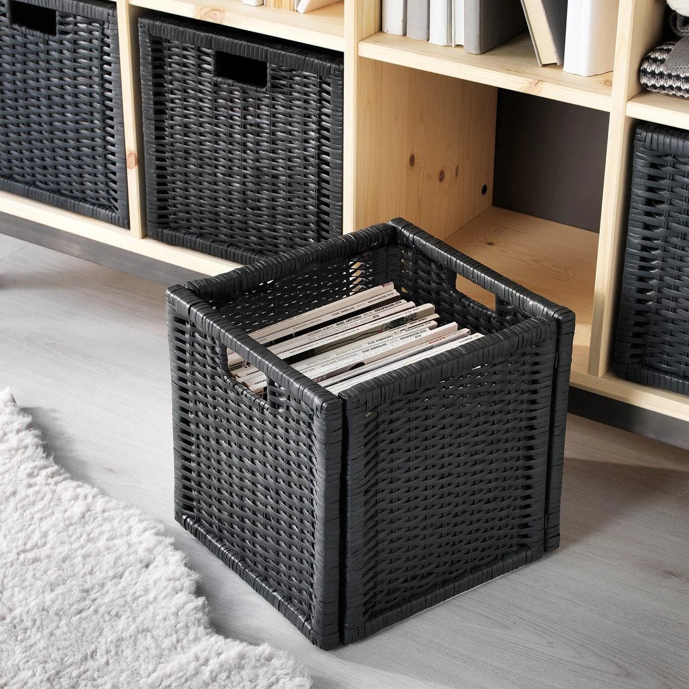 IKEA BRANÄS Korb Dunkelgrau Handgeflochtenes Rattan