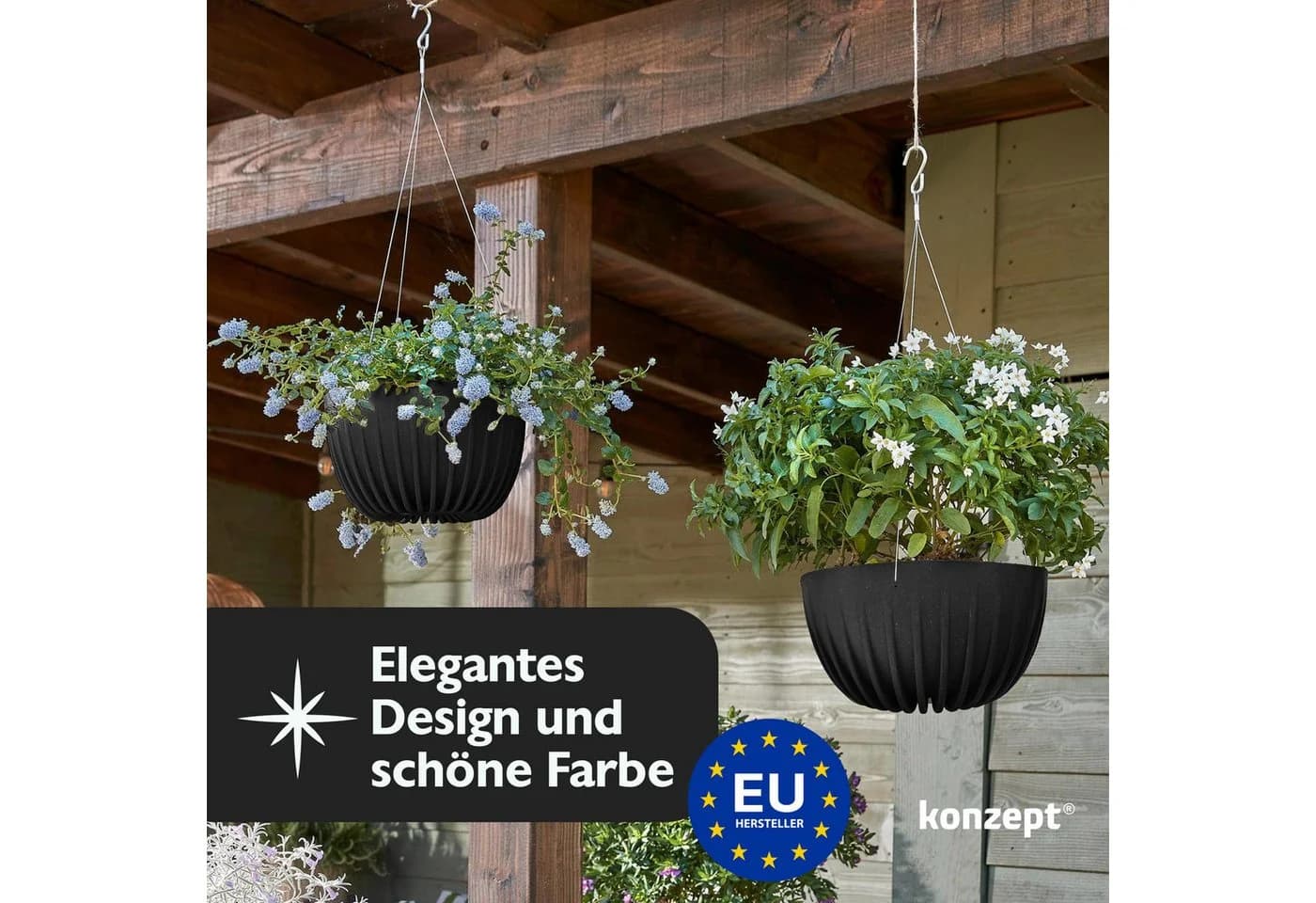KONZEPT Blumenampel hängend Blumentopf 30cm Schwarz Kunststoff - Bild 4