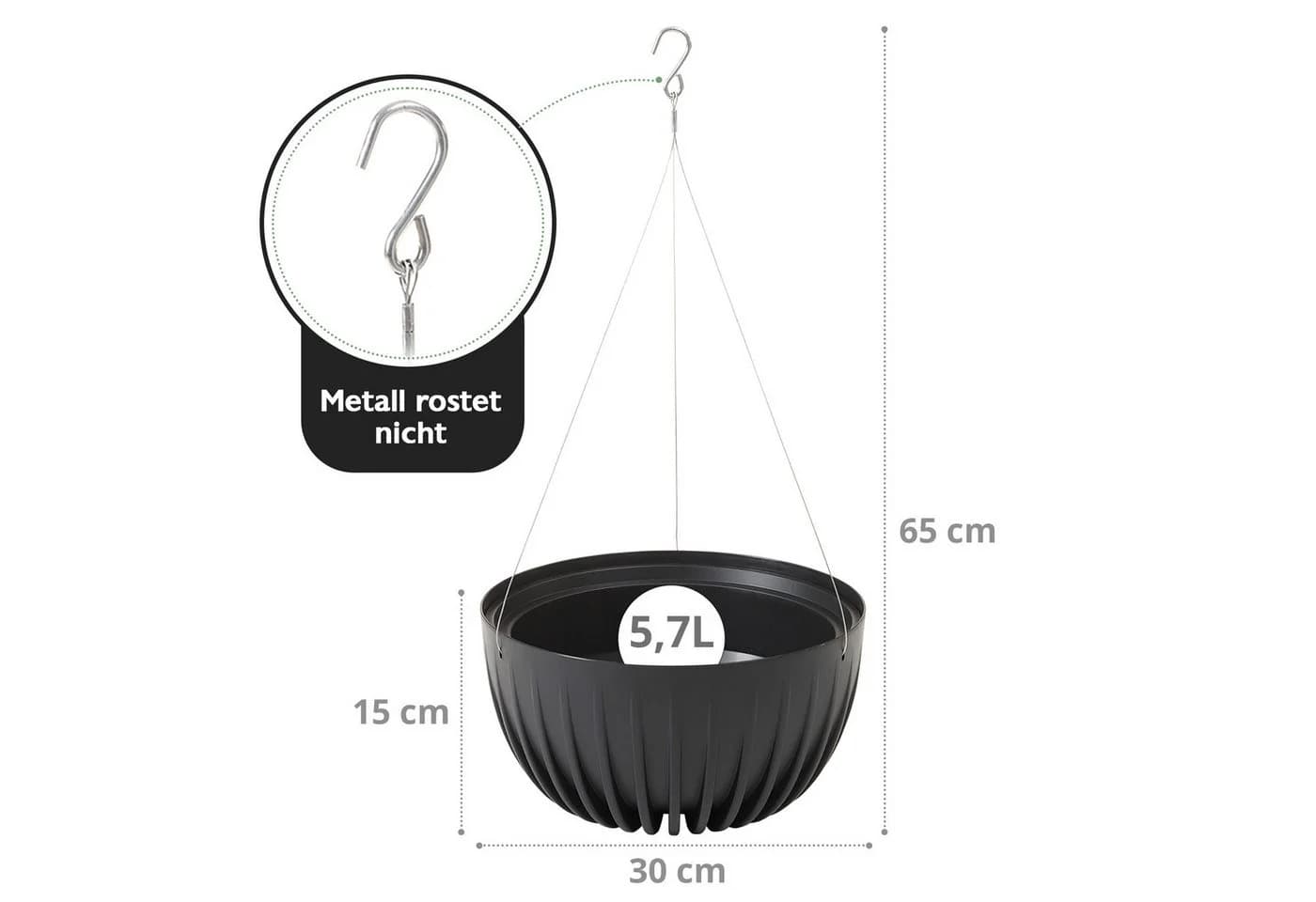 KONZEPT Blumenampel hängend Blumentopf 30cm Schwarz Kunststoff - Bild 5