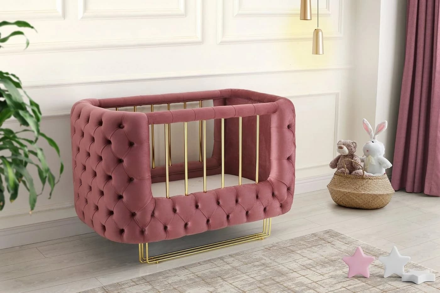 Jabari Babybett 70x120 cm Premium Wollbäckchen Samt Gold