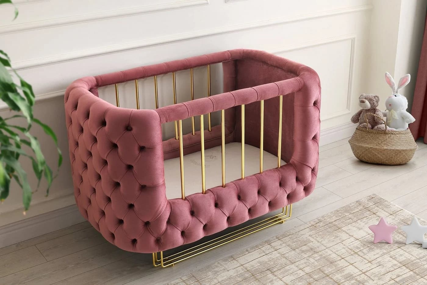 Jabari Babybett 70x120 cm Premium Wollbäckchen Samt Gold - Bild 3