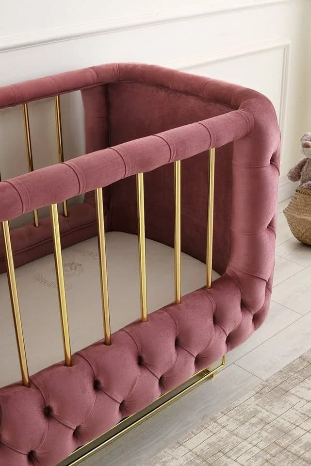 Jabari Babybett 70x120 cm Premium Wollbäckchen Samt Gold - Bild 4