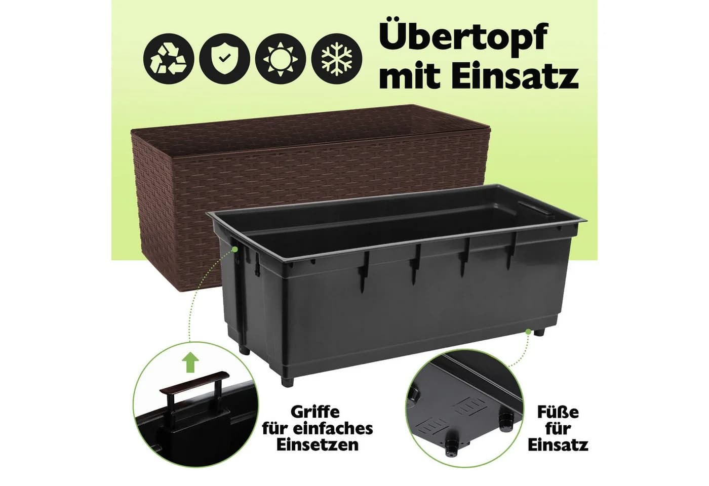 KONZEPT Balkonkasten Rattan-Optik Braun mit Bewässerungssystem - Bild 3