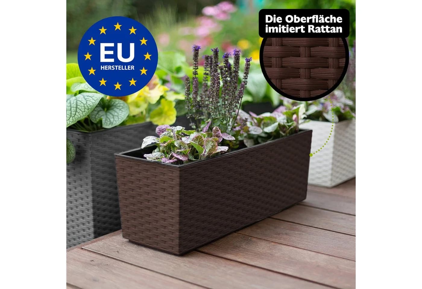 KONZEPT Balkonkasten Rattan-Optik Braun mit Bewässerungssystem - Bild 4