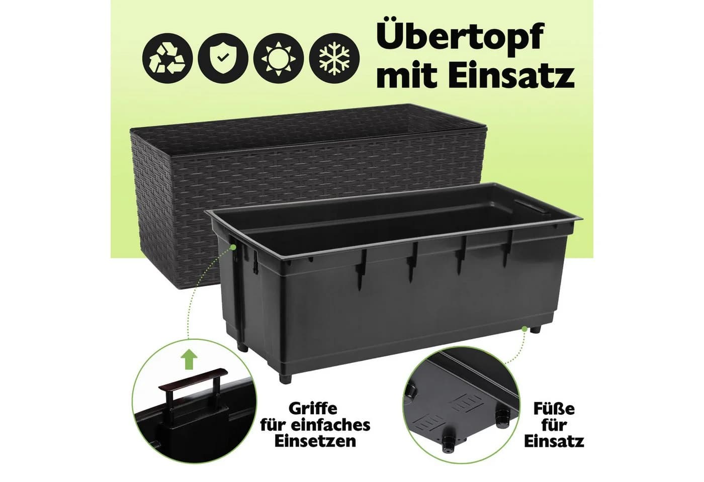 KONZEPT Balkonkasten Rattan-Optik Schwarz Kunststoff - Bild 3