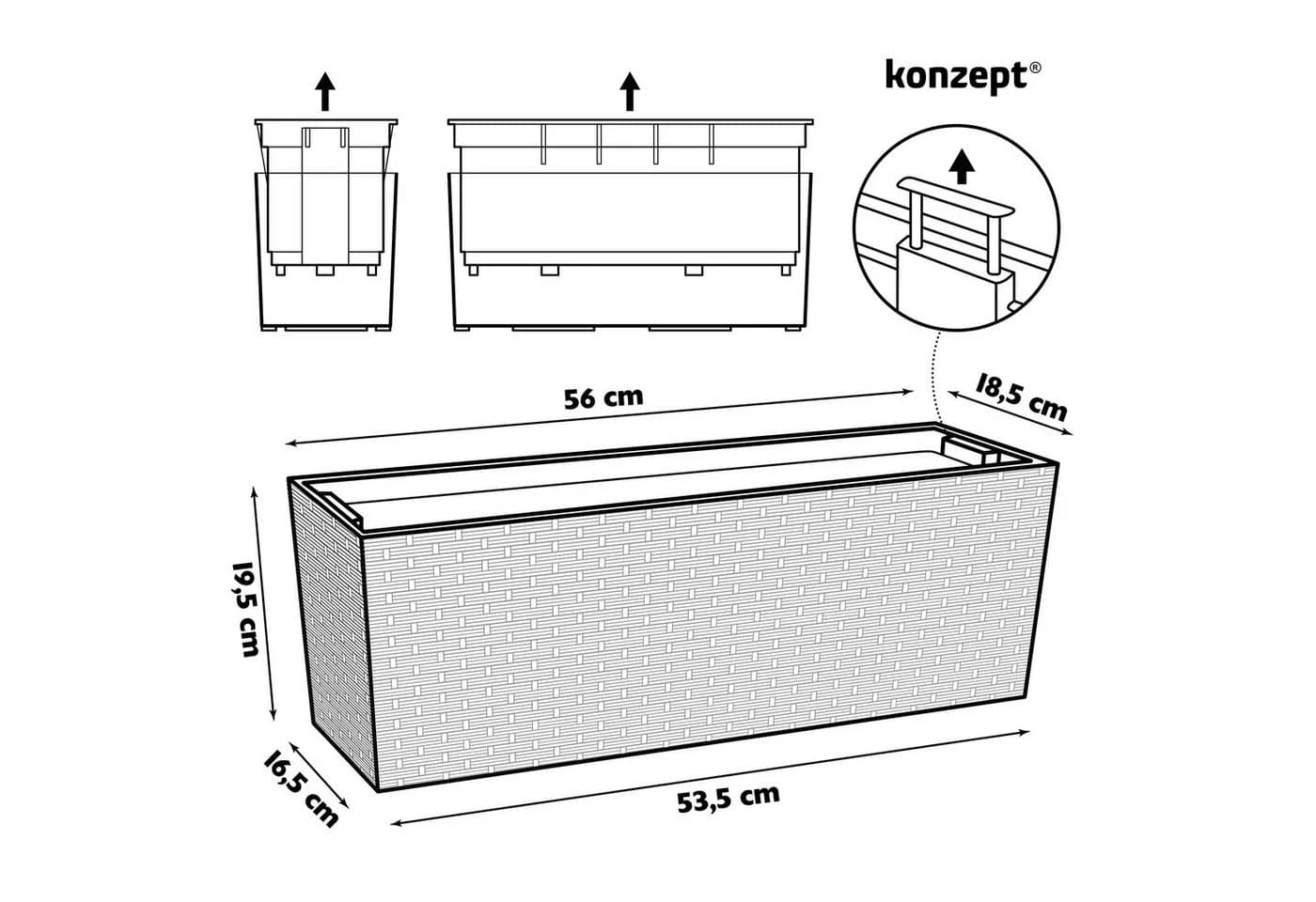 KONZEPT Balkonkasten Rattan-Optik Schwarz Kunststoff - Bild 4