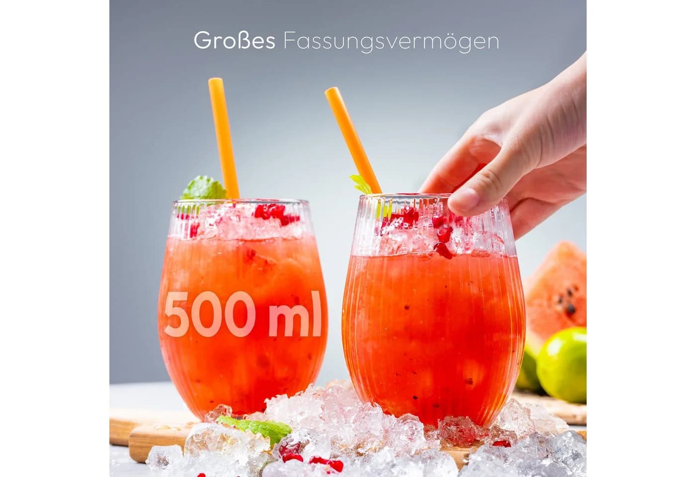 KONZEPT Gläser-Set 4-tlg. Geriffelte Trinkgläser 500 ml Transparent