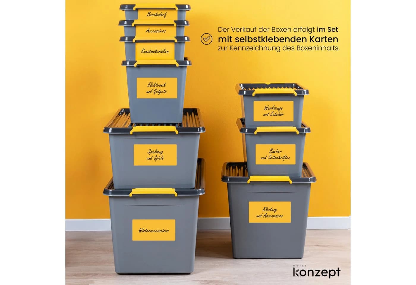 KONZEPT Aufbewahrungsbox Set 2 Stk. Grau Stapelbar mit Deckel - Bild 4