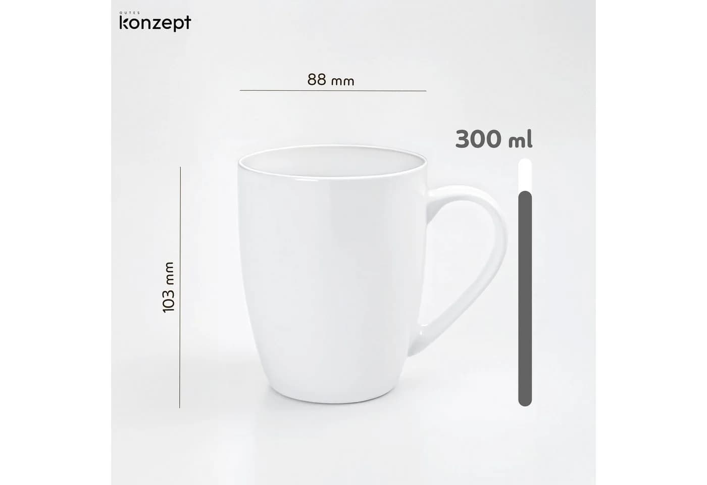 KONZEPT Kaffeebecher Set 6-tlg. Weiß Porzellan 300ml - Bild 3